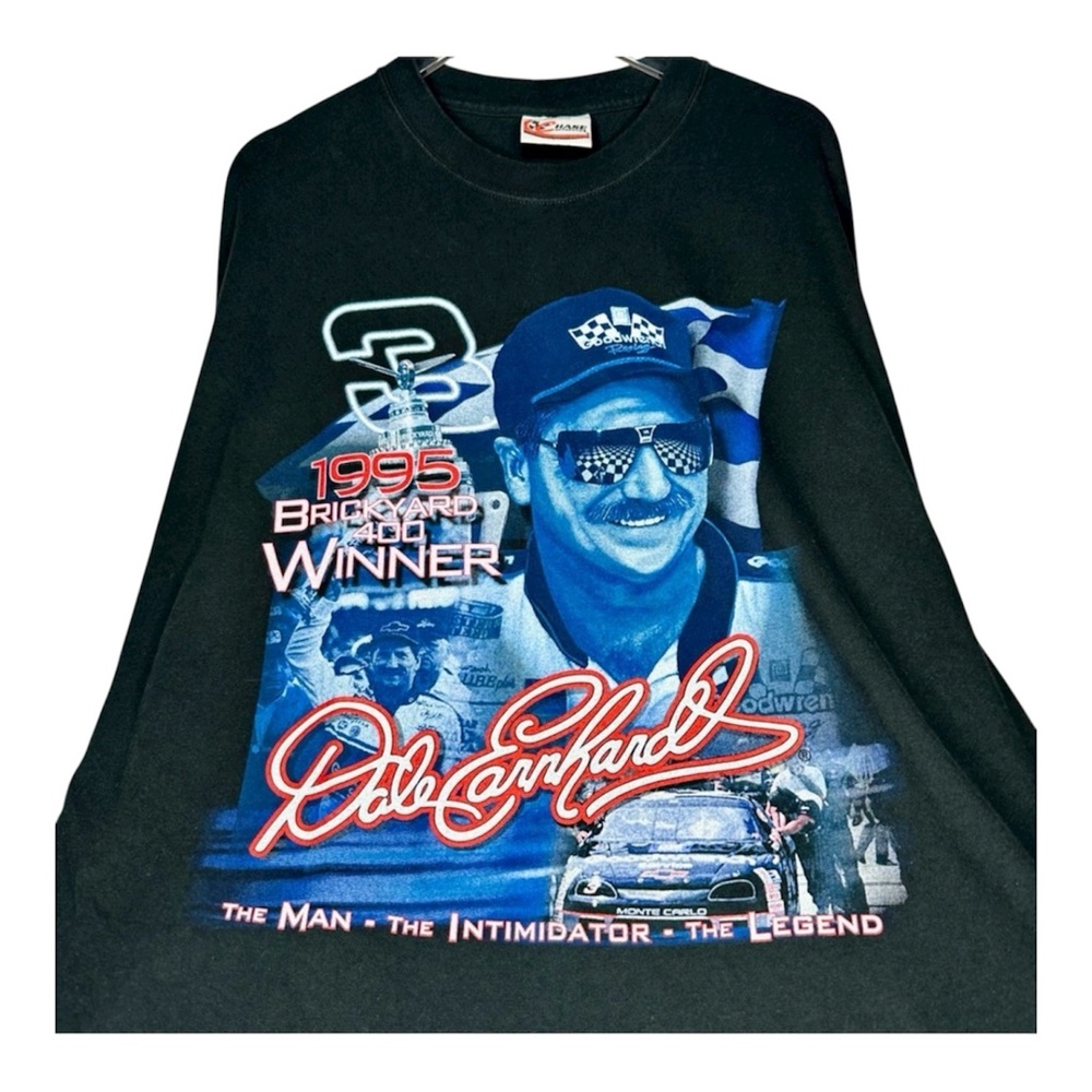 Vintage 1995 Brickyard 400 Winner Black and Blue Racing Tee XL Dale Earnhardt